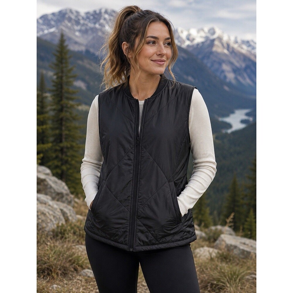 Socialite Black Quilted Puffer Vest Zip Front Lightweight NWT Women’s L XL